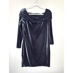 MNG Dress Womens XL Blue Velvet Off Shoulder Long Sleeve Cocktail Party Fall